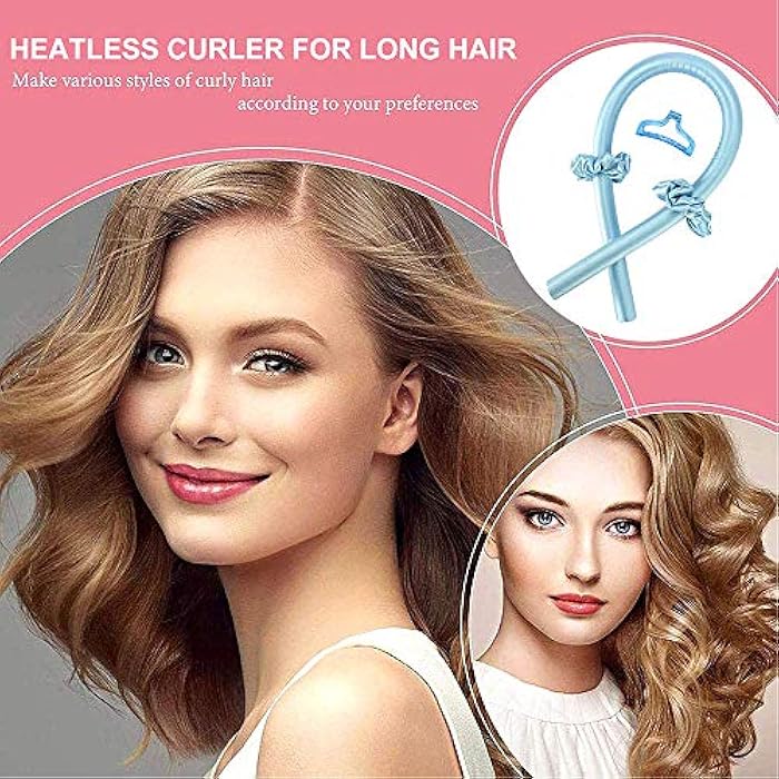 N.C NC Heatless Curling Rod Headband,No Heat Curls Silk Ribbon Hair Rollers Sleeping Soft Headband Wave Formers Hair Curlers DIY Hair Styling Tools for Long Medium Hair (Blue) - Image 3